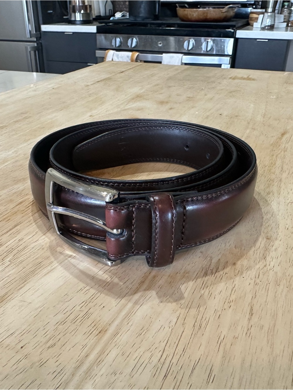 MILORDE Men's Genuine Leather Dress Belt, Size 36 Burgundy Brown